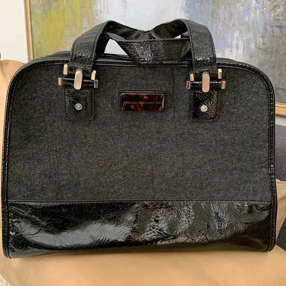 Grey and  faux patent hand bag